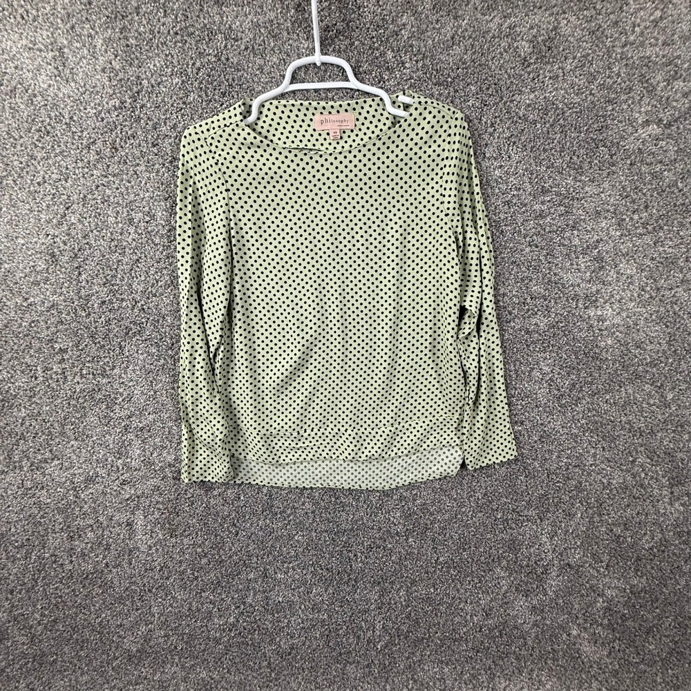 Philosophy Republic Clothing Green Polka Dot Long Sleeve Rayon Top Womens XS